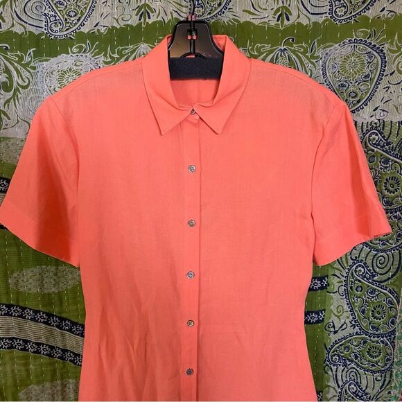 NWT Theory Bright Coral Galena Linen Midi Dress Size 2 - Picture 4 of 16